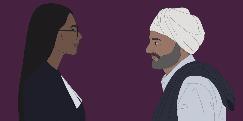 A farmer and a lawyer looking at each other